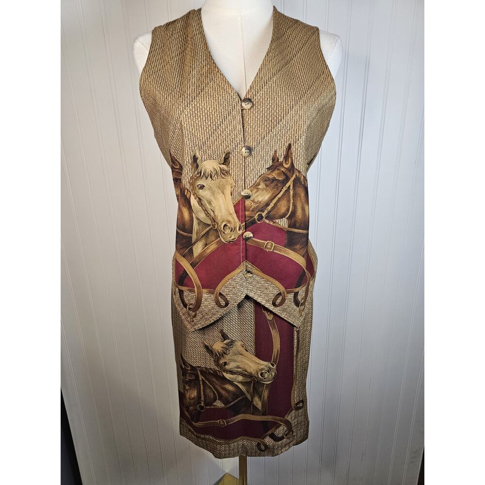 Cambridge Dry Good Vintage Vest & Skirt Set Size XS/S Equestrian Rayon Horses